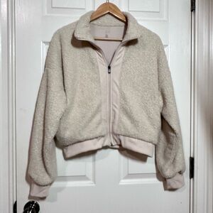 Gilly Hicks Cream Teddy Jacket with Zip-Up Style and Stand-Up Collar